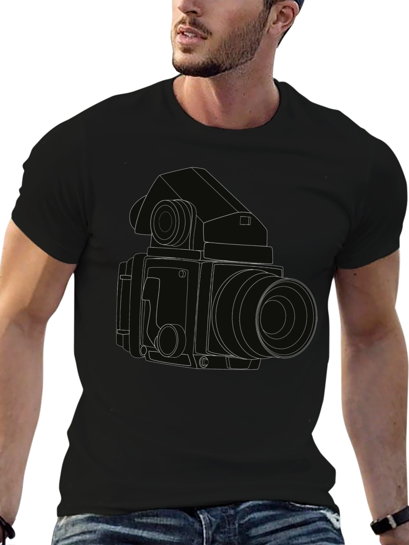Retro Camera Outline T-Shirt - Classic Photography Style