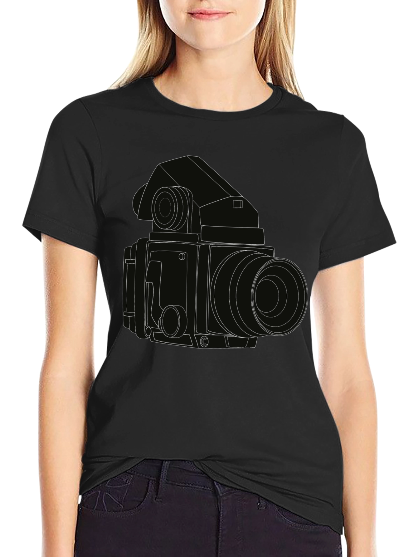 Retro Camera Outline T-Shirt - Classic Photography Style