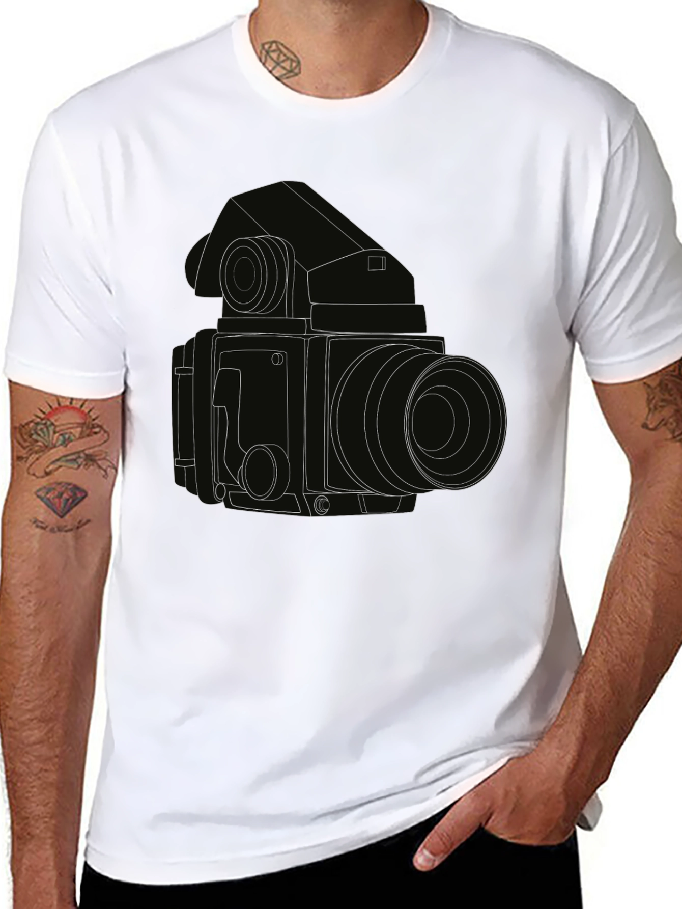 Retro Camera Outline T-Shirt - Classic Photography Style