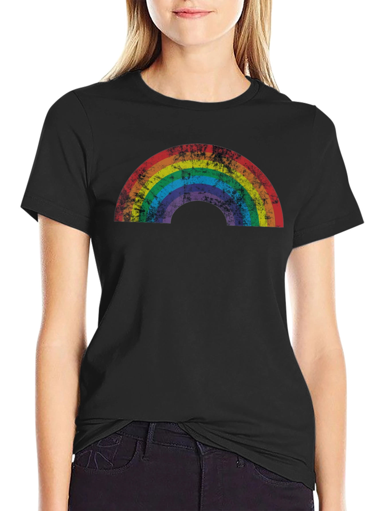 Retro Rainbow Graphic Tee - Distressed Pride Shirt