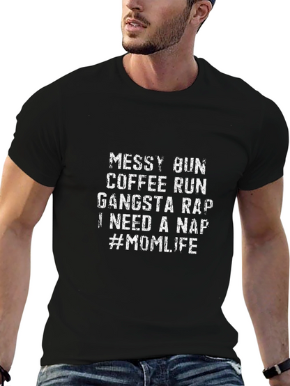Messy Bun Mom Life Graphic Tee - Black