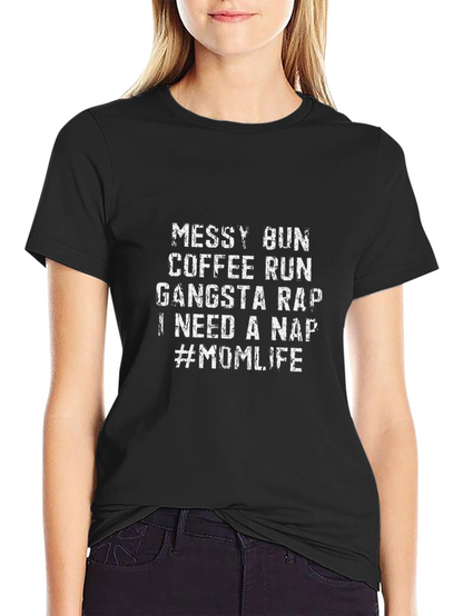 Messy Bun Mom Life Graphic Tee - Black