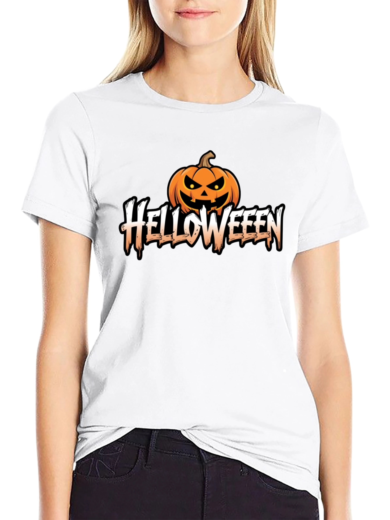 Helloweeen Black T-Shirt with Pumpkin Design