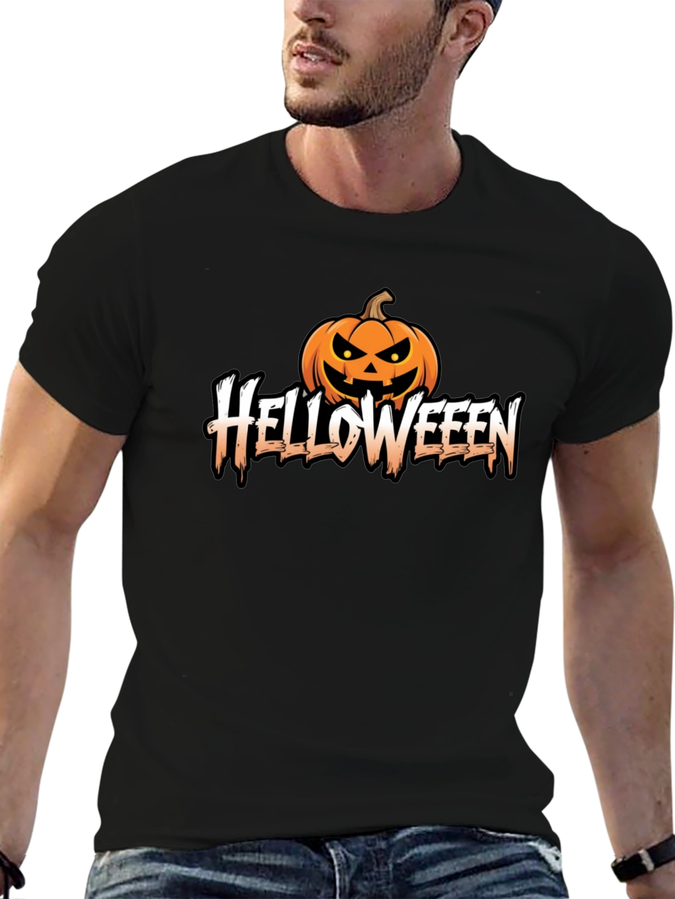Helloweeen Black T-Shirt with Pumpkin Design