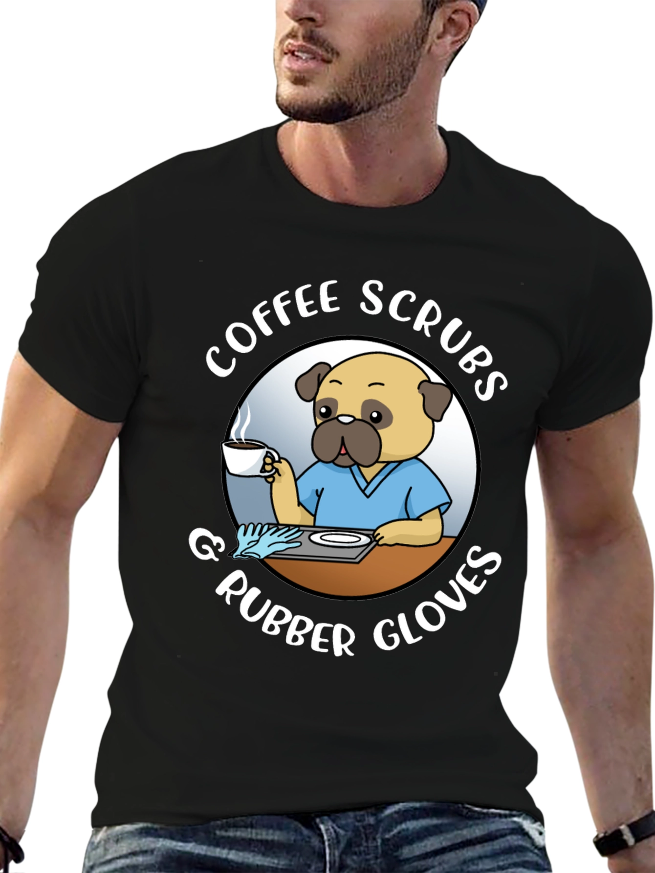 Coffee Scrubs & Rubber Gloves Black T-Shirt