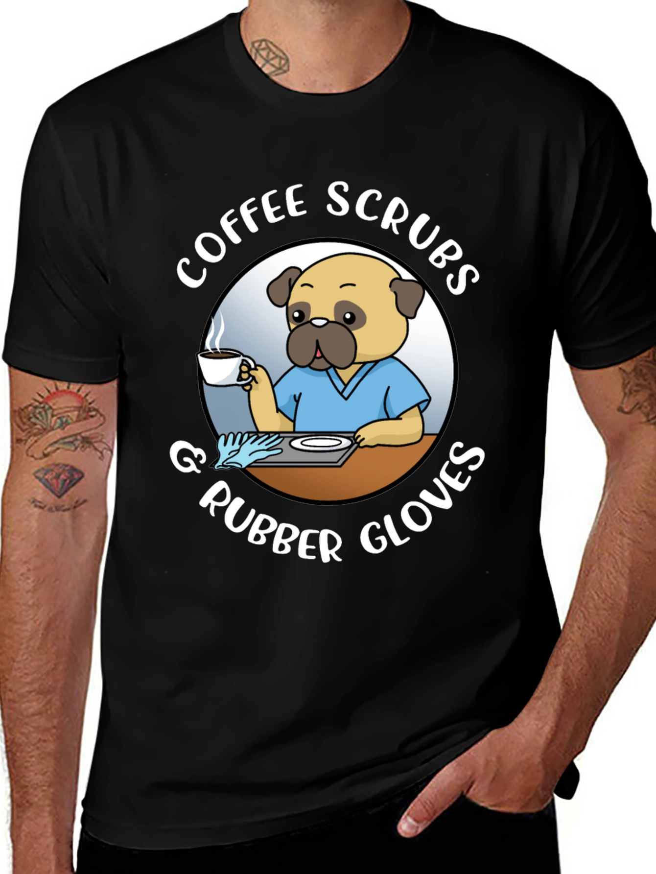 Coffee Scrubs & Rubber Gloves Black T-Shirt