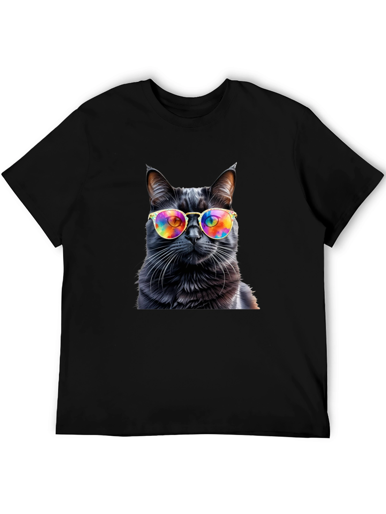 Cool Cat Tee - Rainbow Glasses Black Cat Shirt