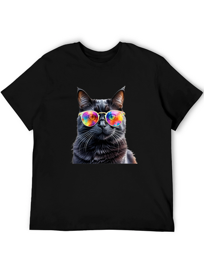 Cool Cat Tee - Rainbow Glasses Black Cat Shirt