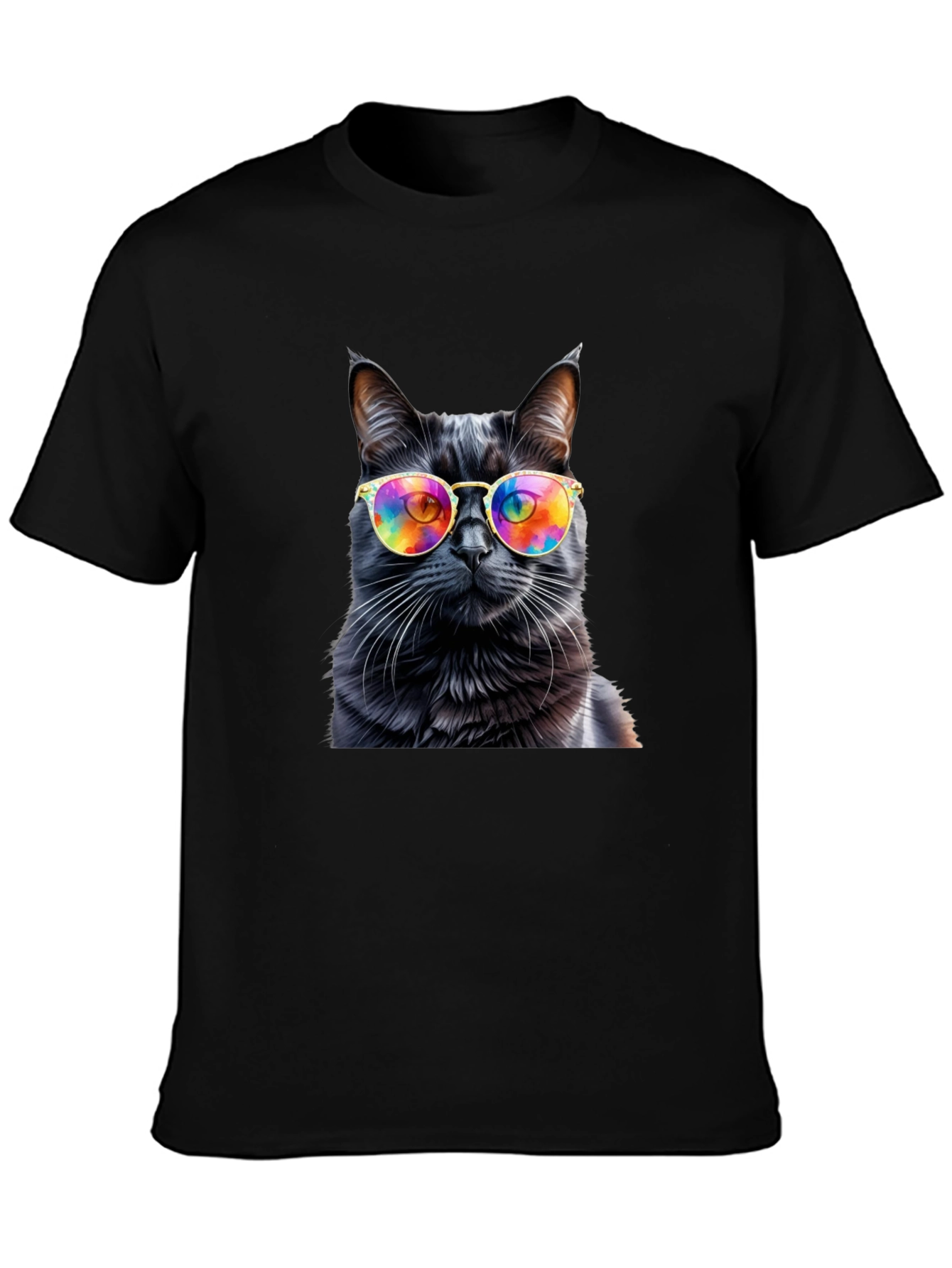 Cool Cat Tee - Rainbow Glasses Black Cat Shirt