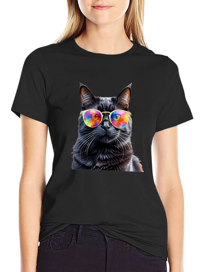 Cool Cat Tee - Rainbow Glasses Black Cat Shirt