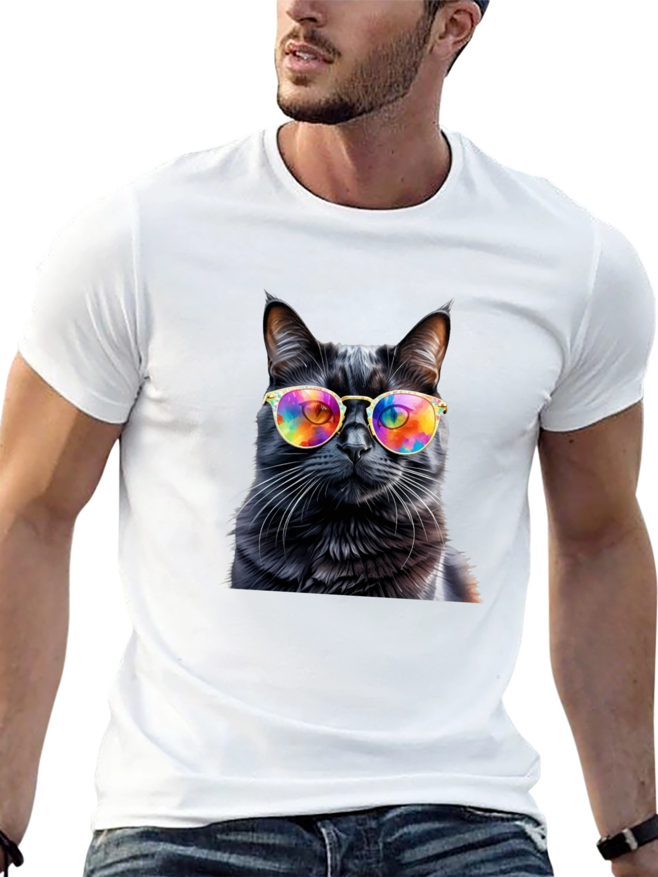 Cool Cat Tee - Rainbow Glasses Black Cat Shirt