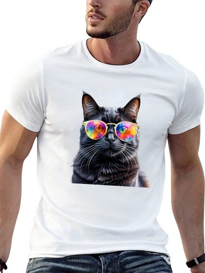 Cool Cat Tee - Rainbow Glasses Black Cat Shirt