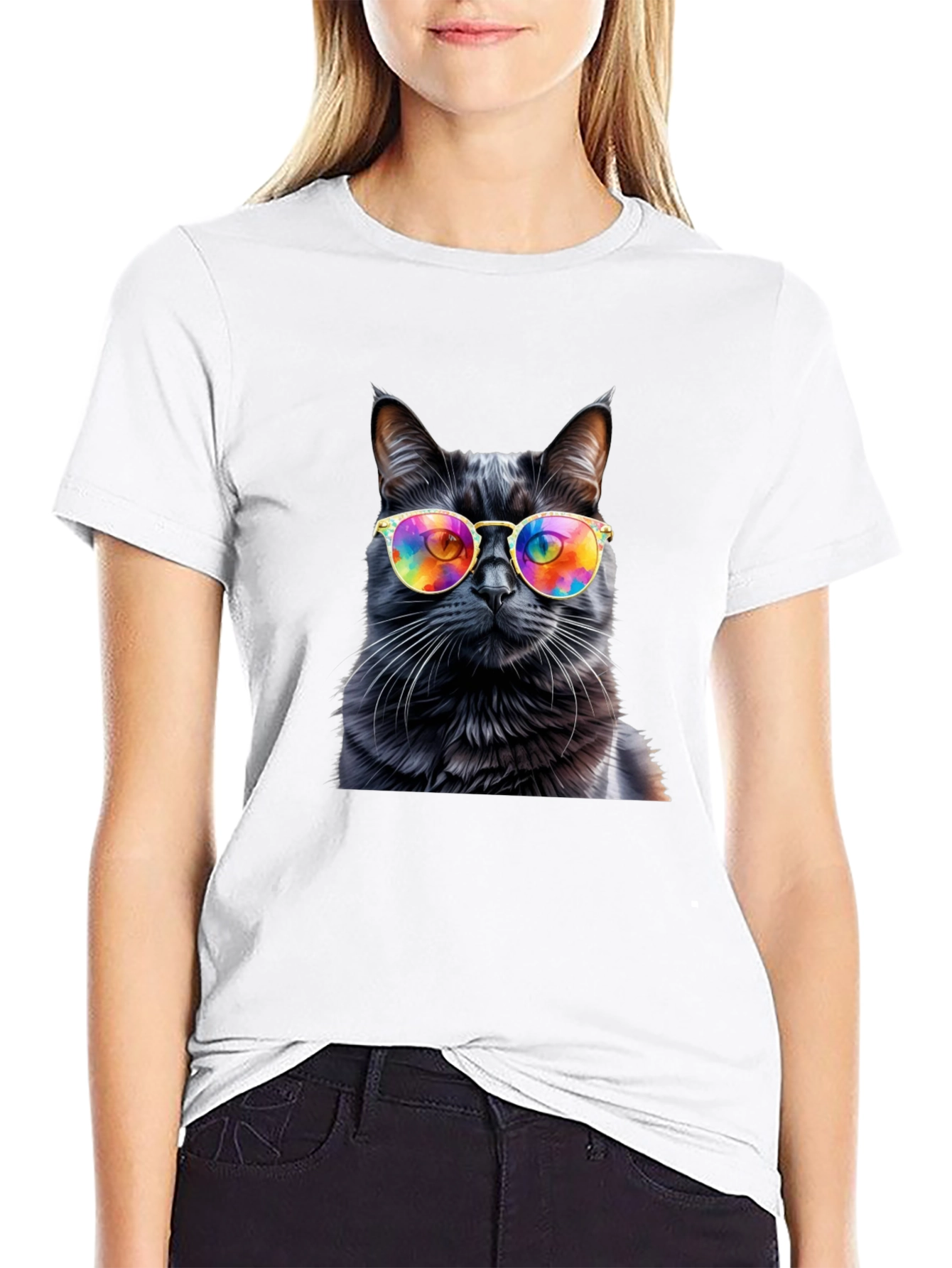 Cool Cat Tee - Rainbow Glasses Black Cat Shirt