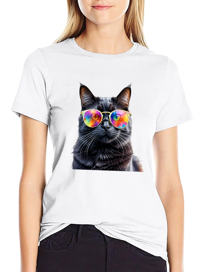 Cool Cat Tee - Rainbow Glasses Black Cat Shirt