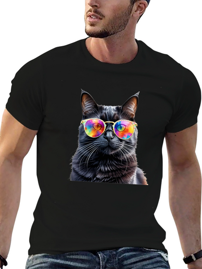 Cool Cat Tee - Rainbow Glasses Black Cat Shirt