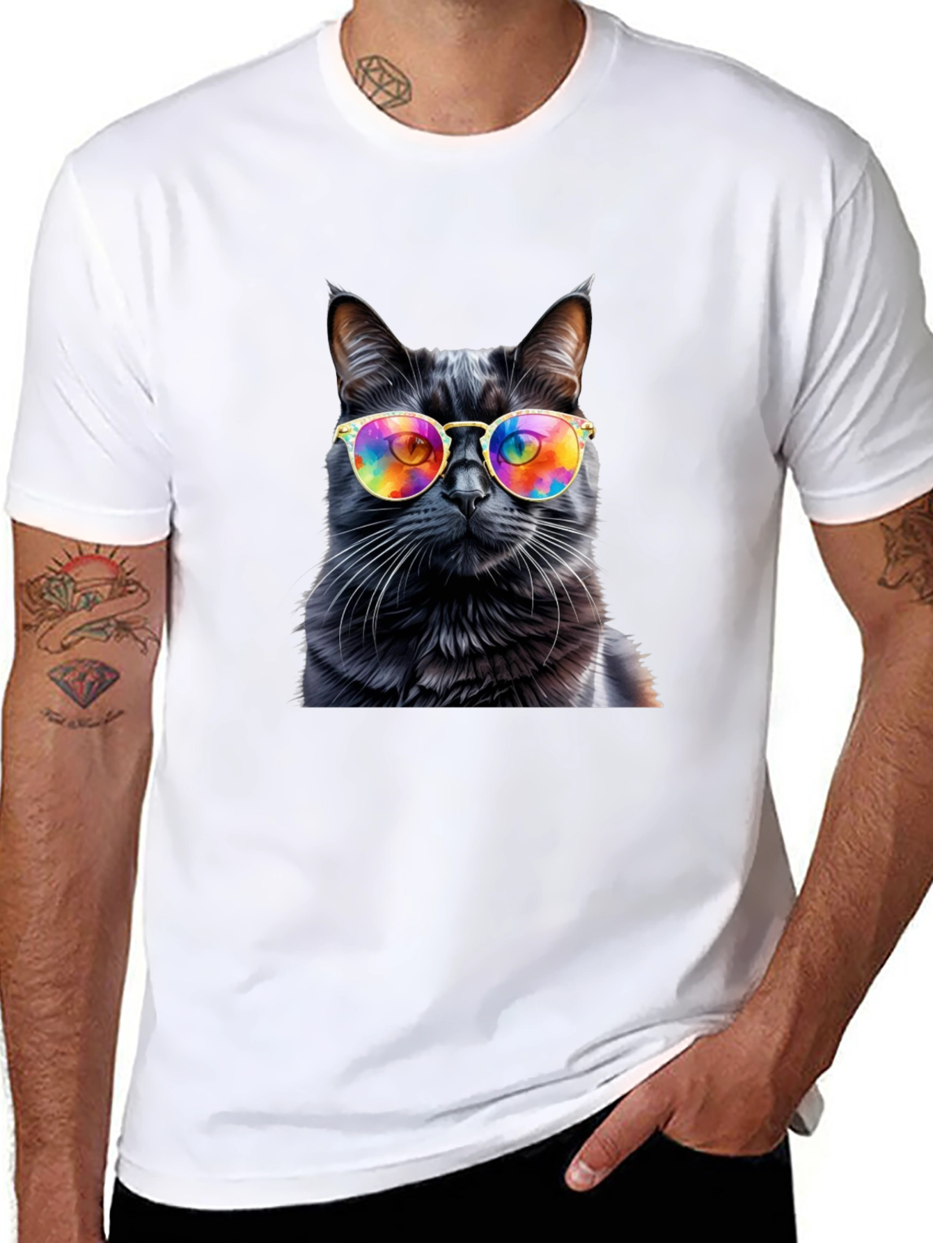 Cool Cat Tee - Rainbow Glasses Black Cat Shirt