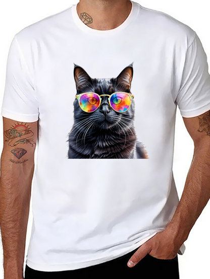 Cool Cat Tee - Rainbow Glasses Black Cat Shirt