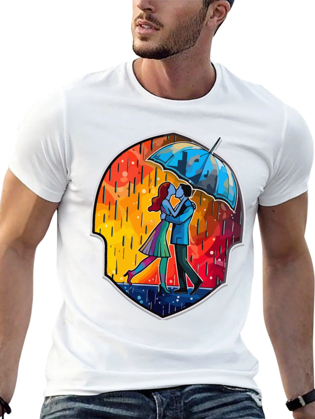 Romantic Couple Kissing Under Umbrella T-Shirt
