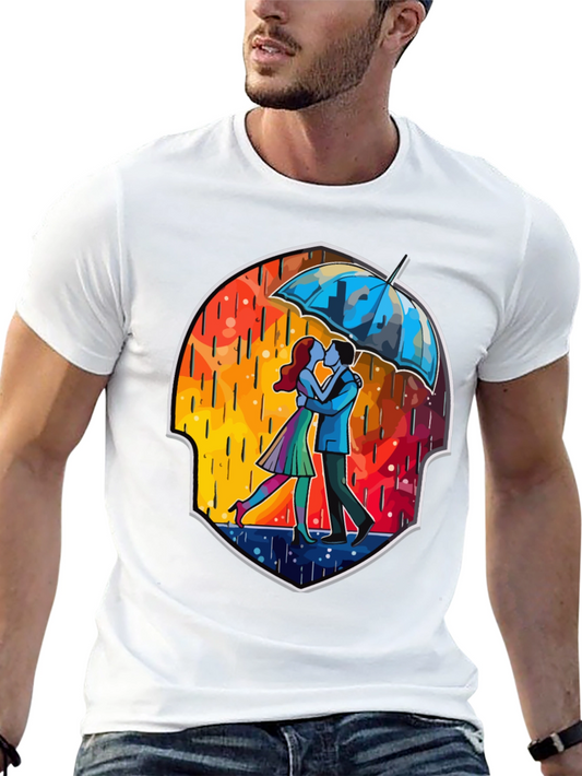 Romantic Couple Kissing Under Umbrella T-Shirt
