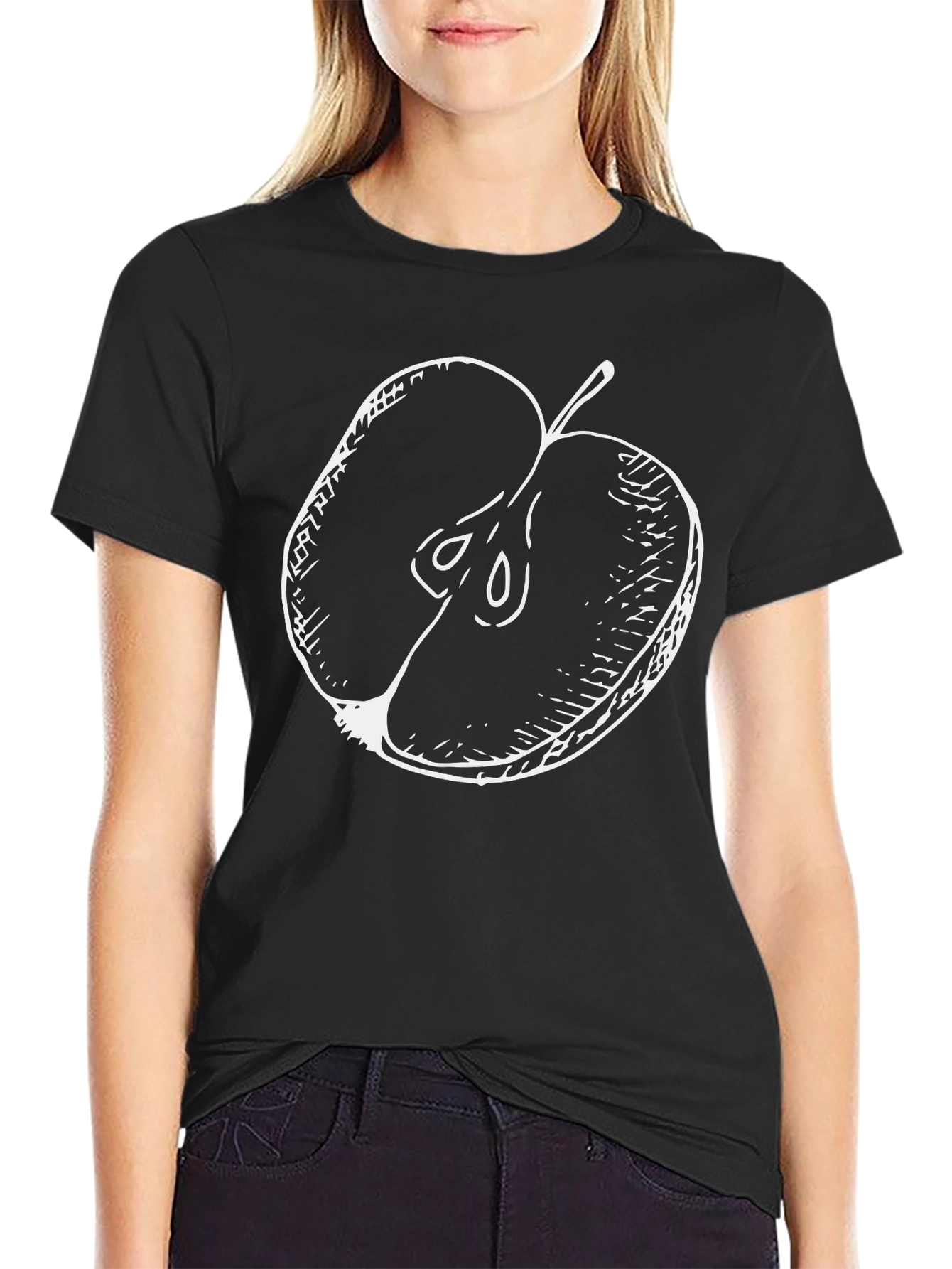 Half Apple Graphic Tee - Casual Black T-Shirt