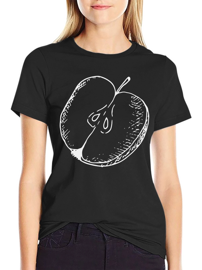 Half Apple Graphic Tee - Casual Black T-Shirt