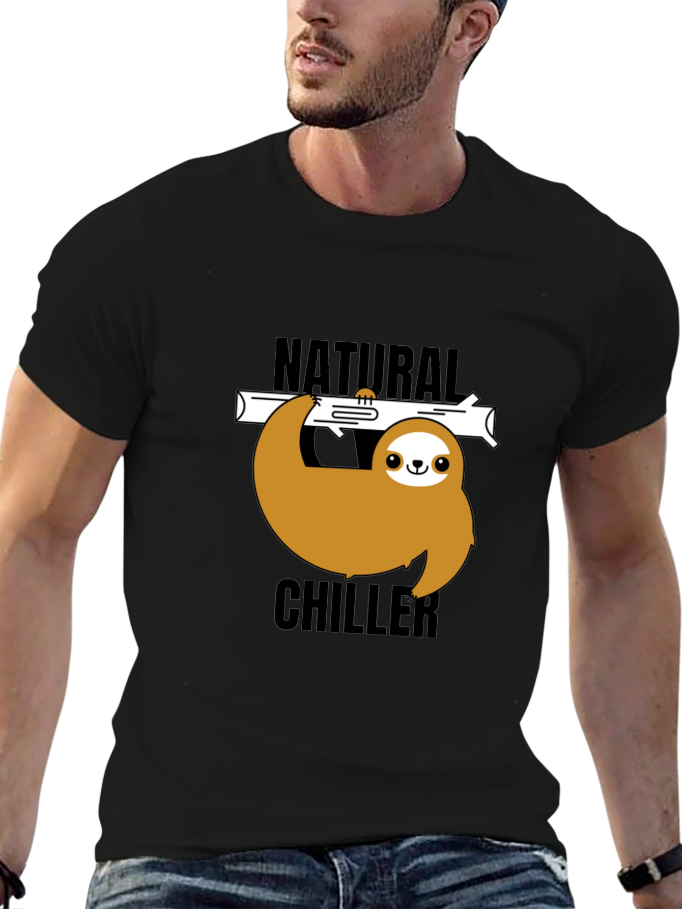 Natural Chiller Sloth Graphic Tee - Relaxed Style