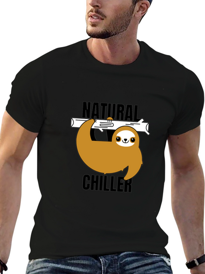 Natural Chiller Sloth Graphic Tee - Relaxed Style
