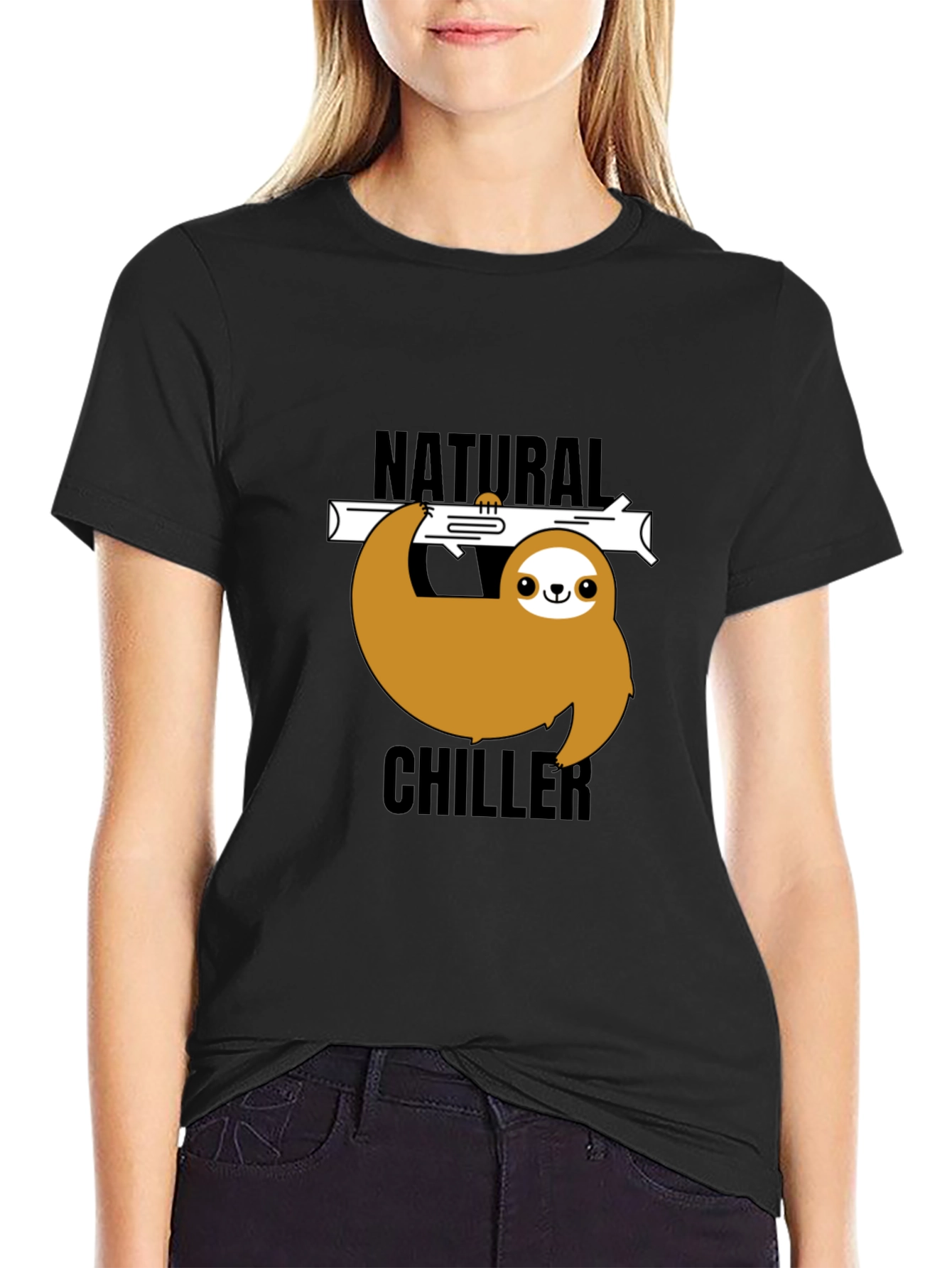 Natural Chiller Sloth Graphic Tee - Relaxed Style