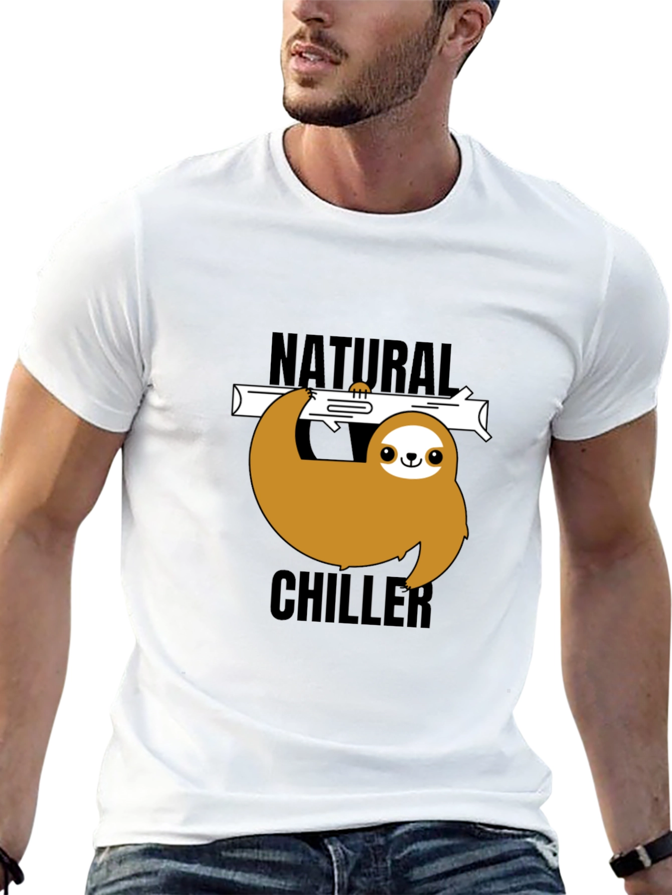 Natural Chiller Sloth Graphic Tee - Relaxed Style