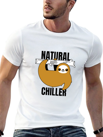 Natural Chiller Sloth Graphic Tee - Relaxed Style