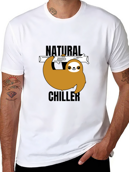 Natural Chiller Sloth Graphic Tee - Relaxed Style