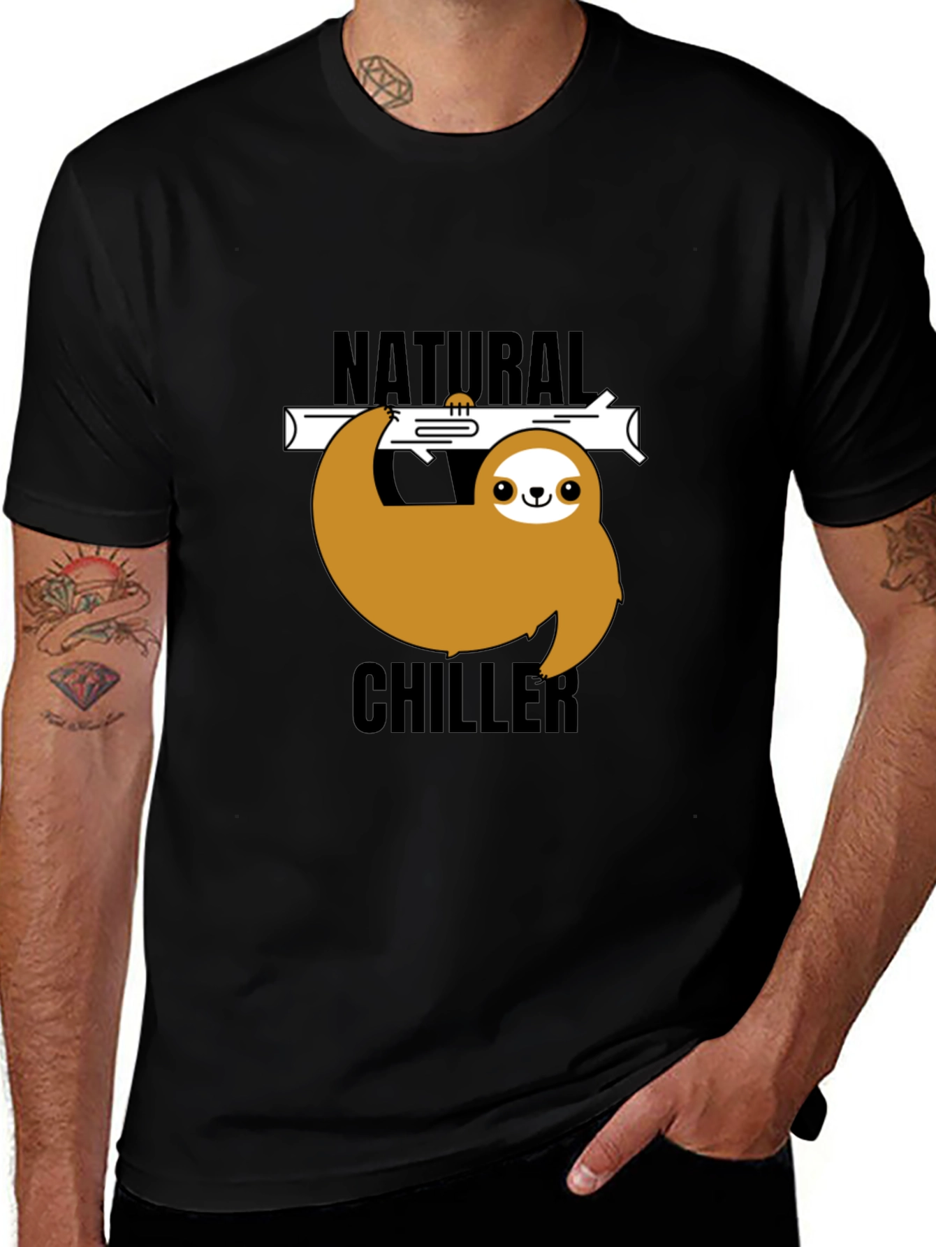 Natural Chiller Sloth Graphic Tee - Relaxed Style