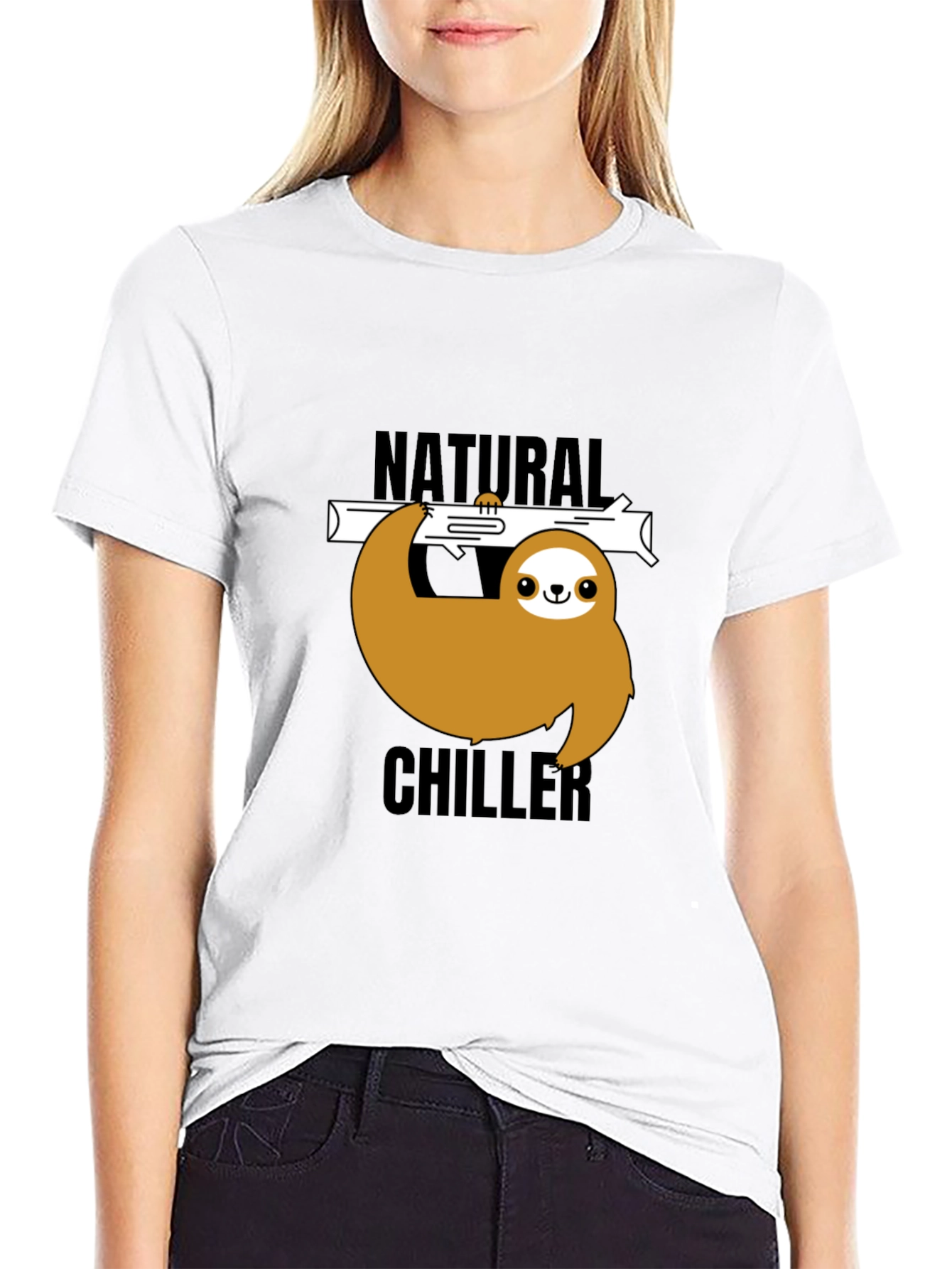 Natural Chiller Sloth Graphic Tee - Relaxed Style