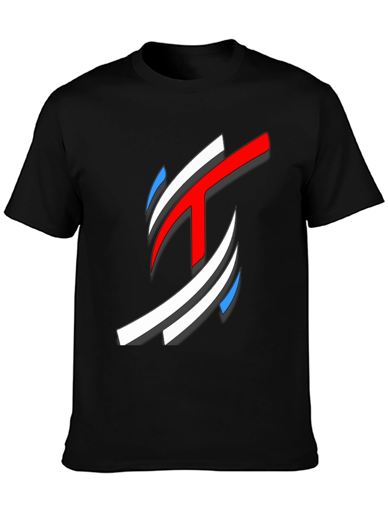 Abstract Red White Blue Graphic Black T-Shirt