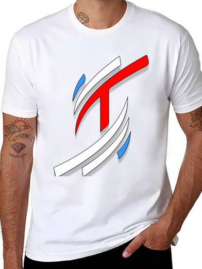 Abstract Red White Blue Graphic Black T-Shirt