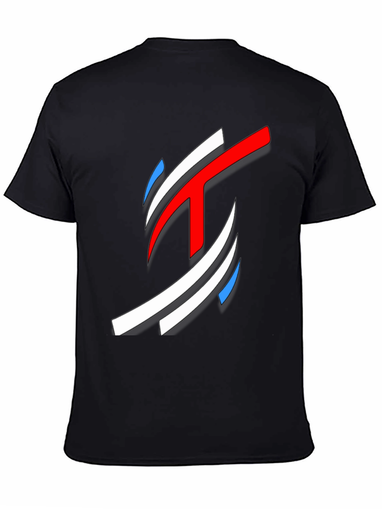 Abstract Red White Blue Graphic Black T-Shirt