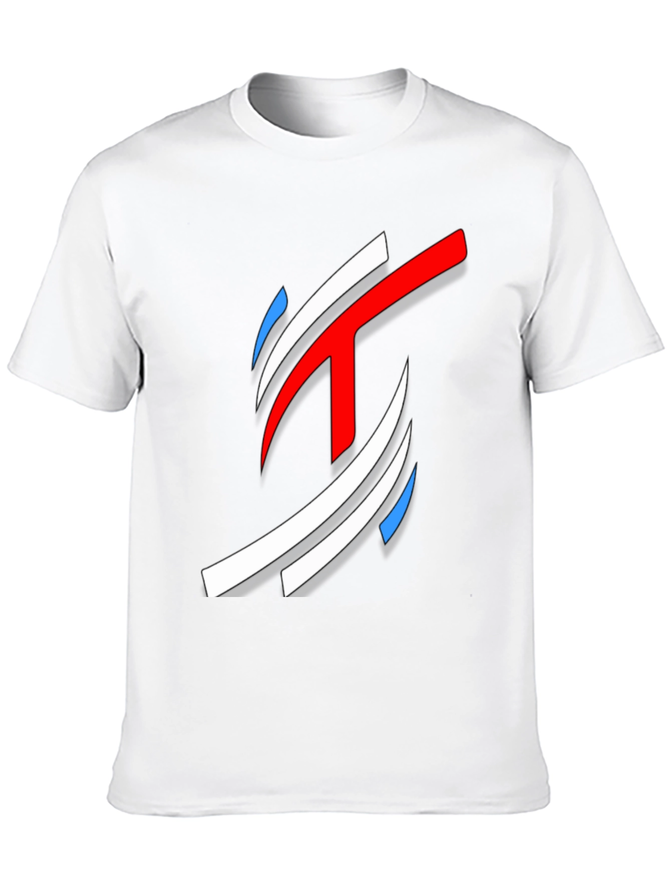 Abstract Red White Blue Graphic Black T-Shirt