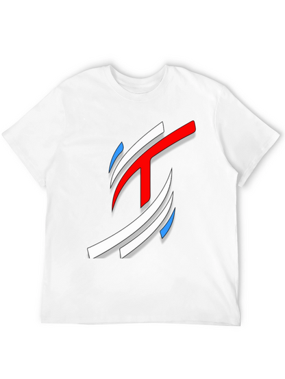 Abstract Red White Blue Graphic Black T-Shirt