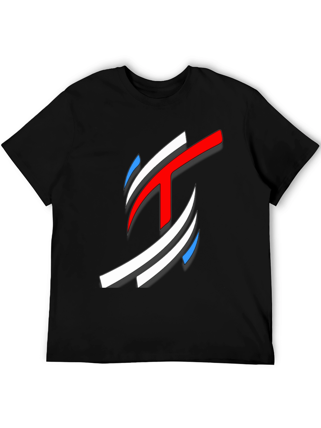 Abstract Red White Blue Graphic Black T-Shirt