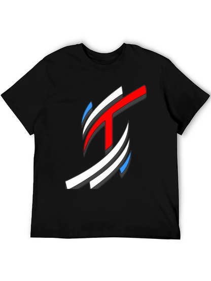 Abstract Red White Blue Graphic Black T-Shirt