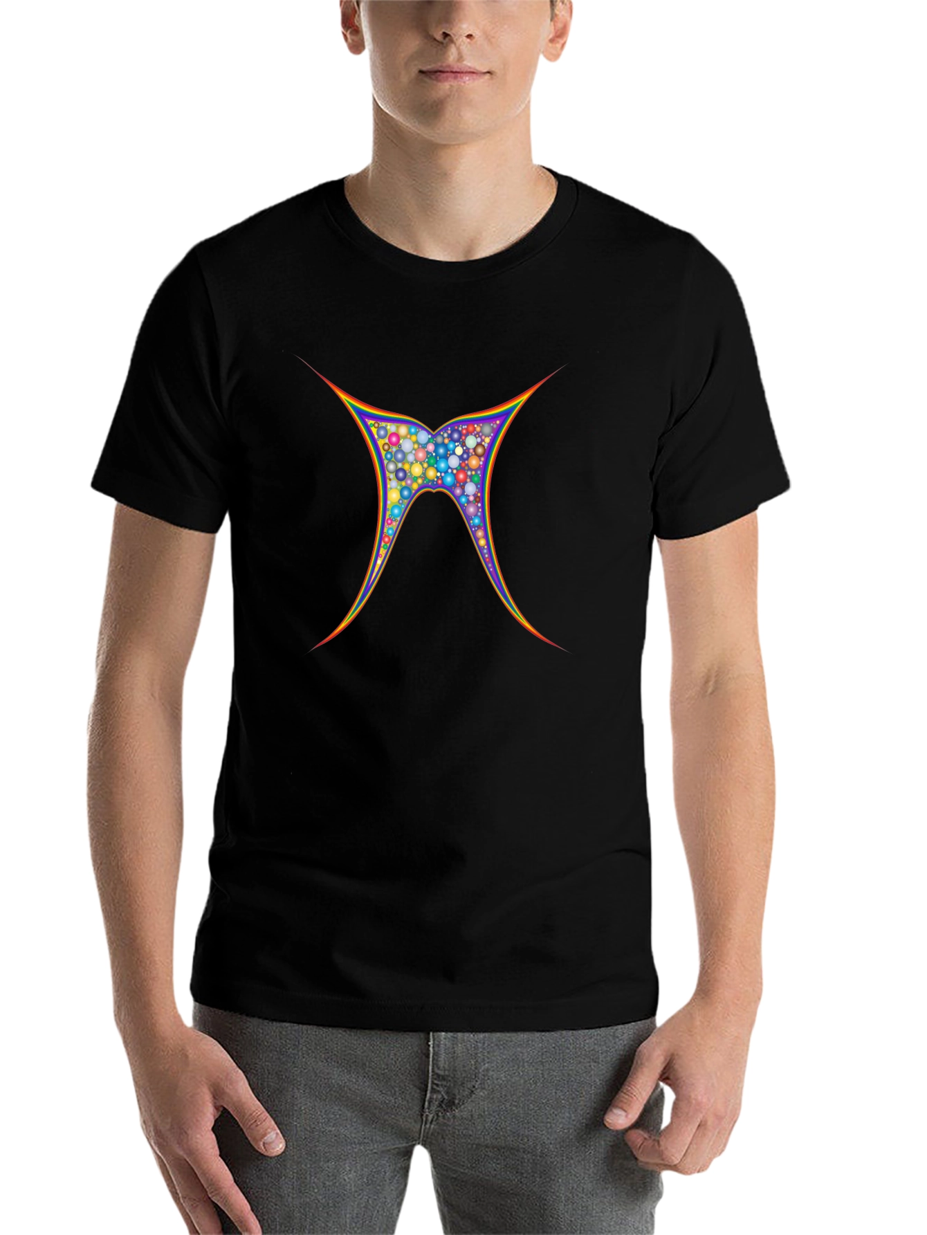 Vibrant Geometric Butterfly Graphic Tee - Black