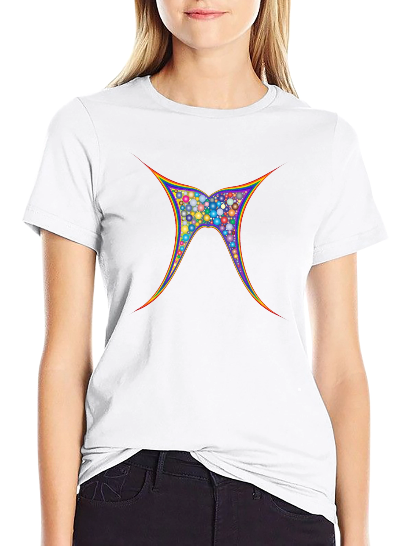 Vibrant Geometric Butterfly Graphic Tee - Black