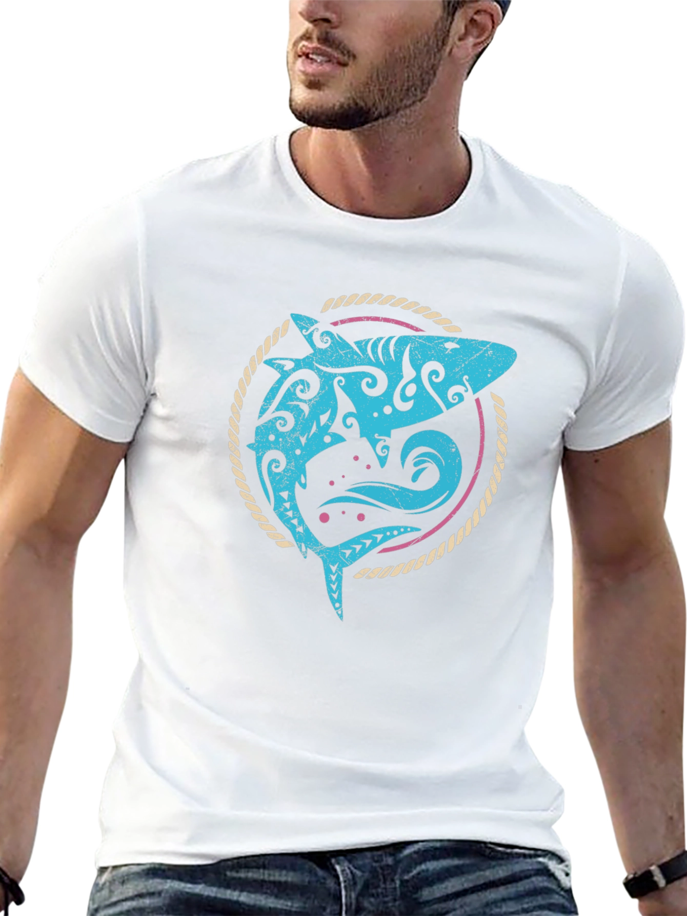 Tribal Shark Graphic Tee - Mens Black T-Shirt