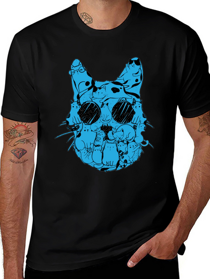 Cat Silhouette T-Shirt - Blue Cats Design