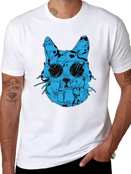 Cat Silhouette T-Shirt - Blue Cats Design