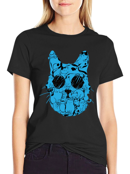 Cat Silhouette T-Shirt - Blue Cats Design