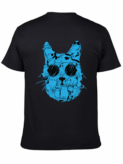 Cat Silhouette T-Shirt - Blue Cats Design