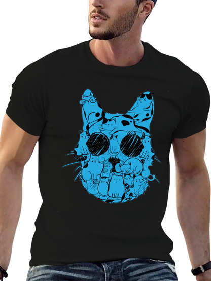 Cat Silhouette T-Shirt - Blue Cats Design
