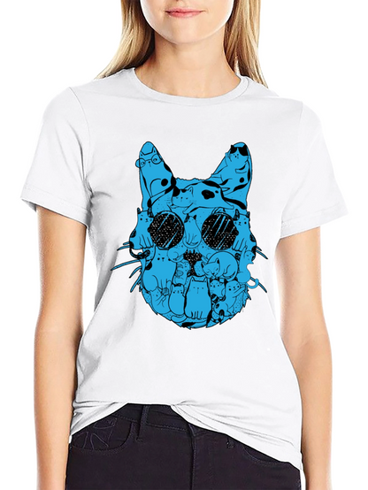 Cat Silhouette T-Shirt - Blue Cats Design