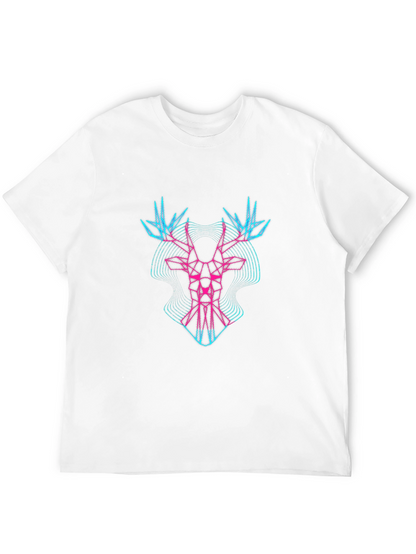 Geometric Deer Head Graphic Tee - Black